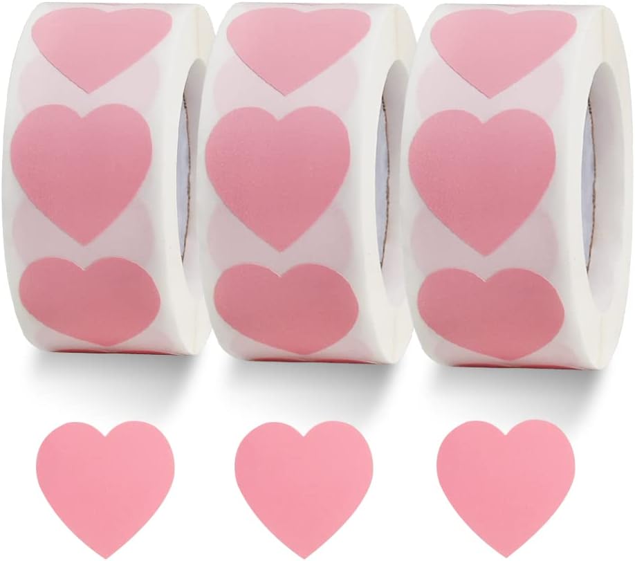 Pink heart stickers, 1 inch, suitable for DIY crafts, cute decals