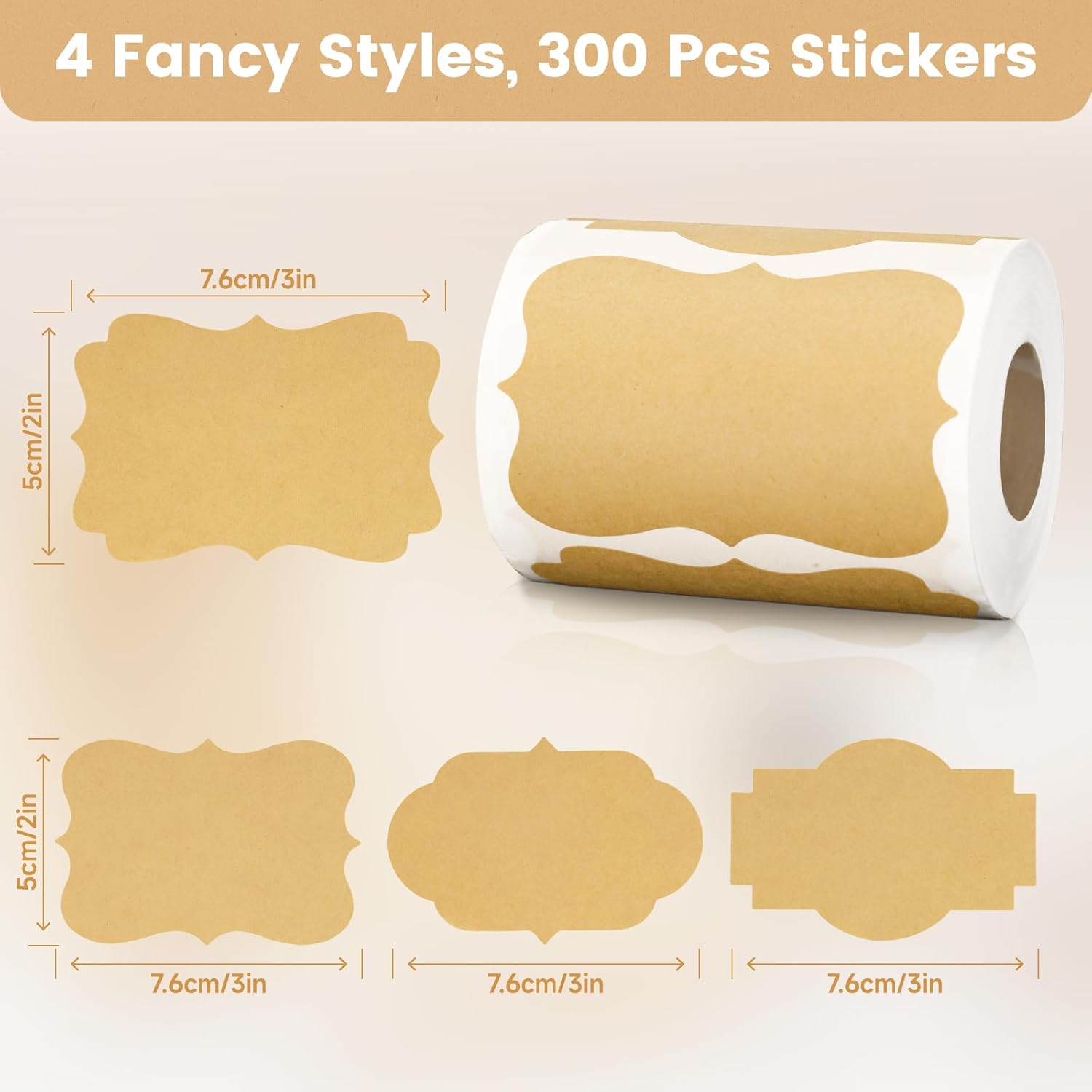 Kraft paper label stickers, fancy shaped blank label stickers, 2X3 inch self-adhesive - Image 2