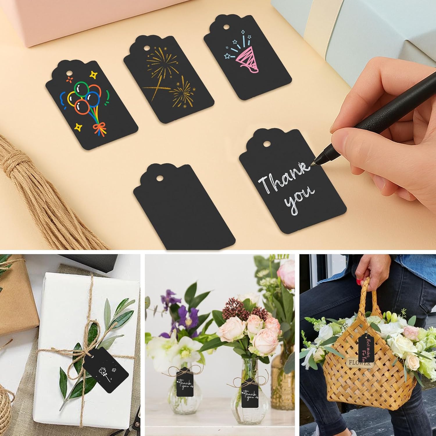 Handwritten gift label paper, 1.5 x 2.8 inch black gift label paper, suitable for DIY crafts - Image 2