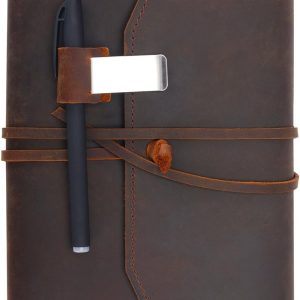 Refillable Leather Journal Writing Notebook - Lay Flat Notebook, Handmade Leather Bound Diary for Men & Women, Gift for Travel Diary, Creative Writing & Art Sketchbook to Write in, Large 6"x8", Brown