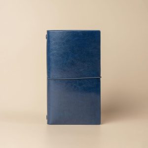 Small Refillable Travel Journal, 8.1" x 4.7" - Aesthetic Faux Leather Notebook for Travelers, Writing & Poets, Blank Inserts, Navy