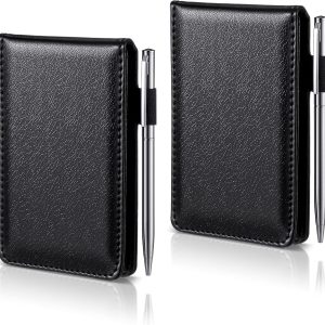 2 Pieces Pocket Notepad Small Notebook Memo Pads Hardcover Father's Day Papa Gift  Journal Notepad with Refillable Lined Sheet and Ballpoint Pen Travel Journals, 5.4 x 3.4 Inch (Black)